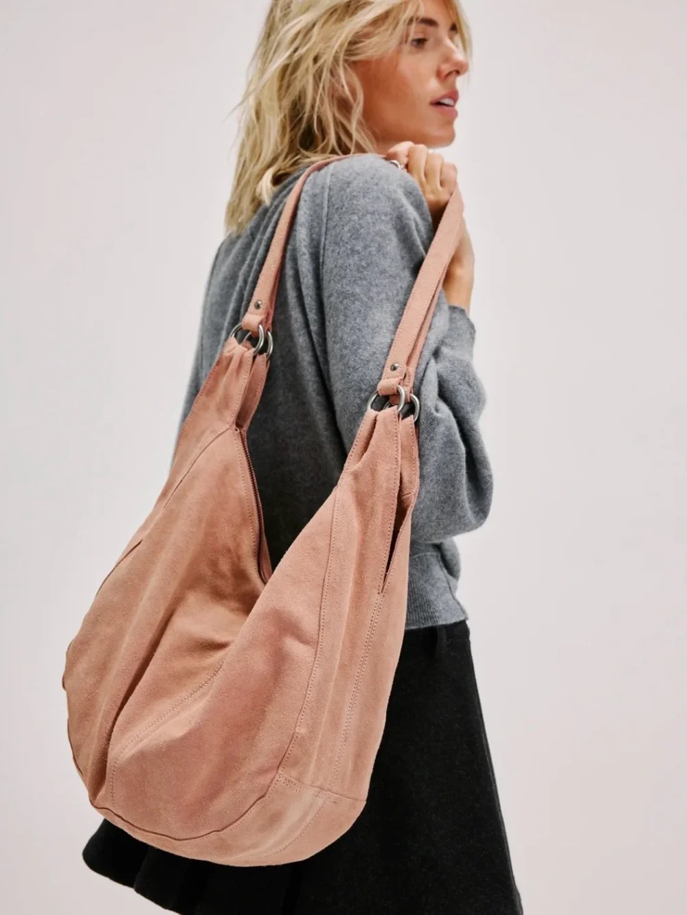 Free People Roma Blush Suede Hobo Shoulder Bag